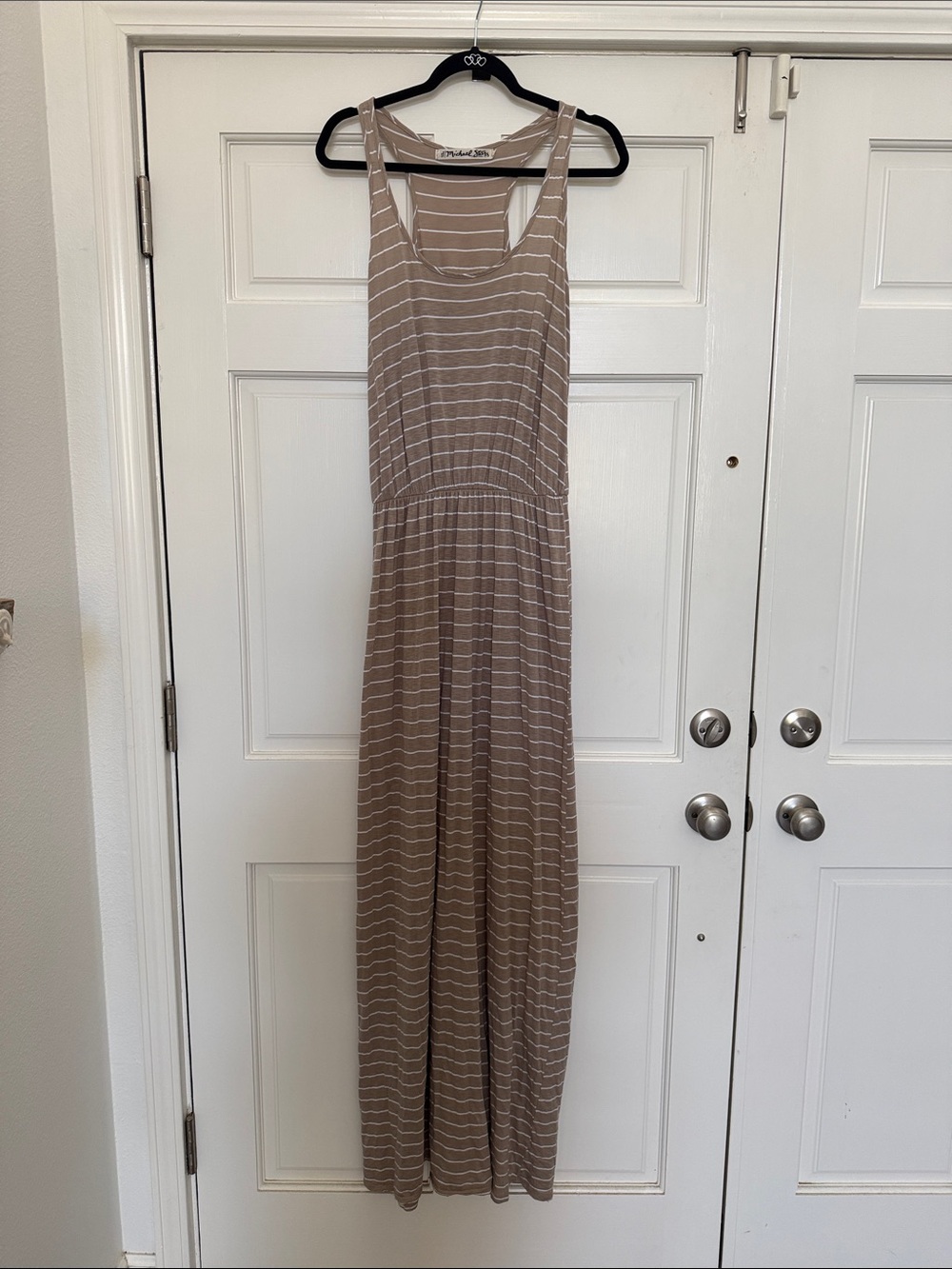 Michael Stars Taupe and White Striped Maxi Dress OS